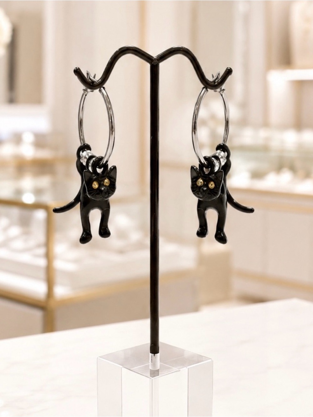 $12 or Bundle 3/$30 - Black Cat Hoop Earrings - Picture 2 of 2
